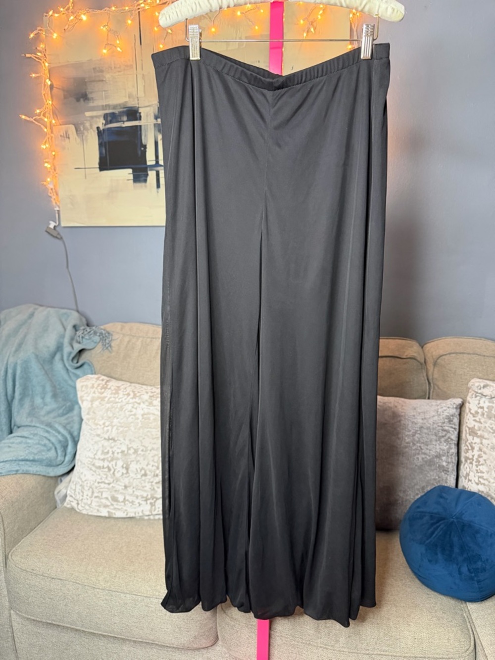 Blu Sage Black Sheer Overlay Wide Leg Palazzo Pants XL Flowy Layered